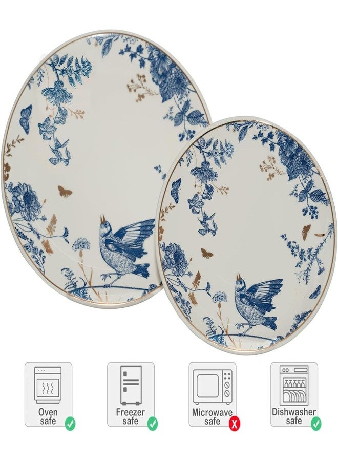 KAITOER Porcelain Floral Dessert Plates 8/10 Inch Set of 4 Total,Blue and White Ceramic Plates, Appetizer Plates, Salad Plates Set, Dinnerware for Kitchen, Dinner Plates for Cake Snacks Side Dish - Image 4