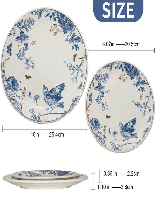 KAITOER Porcelain Floral Dessert Plates 8/10 Inch Set of 4 Total,Blue and White Ceramic Plates, Appetizer Plates, Salad Plates Set, Dinnerware for Kitchen, Dinner Plates for Cake Snacks Side Dish - Image 2