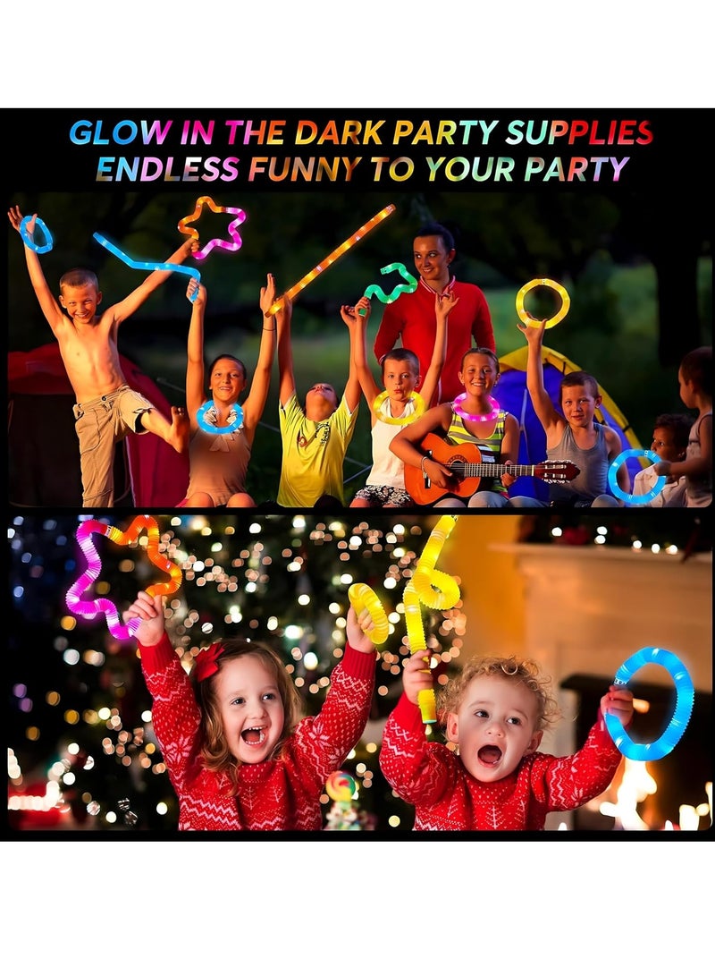 MAGIC VAULT 6 Pack Light up Pop Tubes, LED Pipe Fidget toy, pop it Glow sticks, Glow Necklace & Bracelets Party Favors Decorations, Pull and Stretch Toys for Kids Party Goodie Bag Stuffers - Image 2