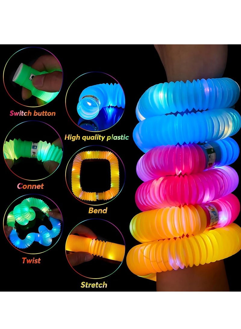 MAGIC VAULT 6 Pack Light up Pop Tubes, LED Pipe Fidget toy, pop it Glow sticks, Glow Necklace & Bracelets Party Favors Decorations, Pull and Stretch Toys for Kids Party Goodie Bag Stuffers - Image 3