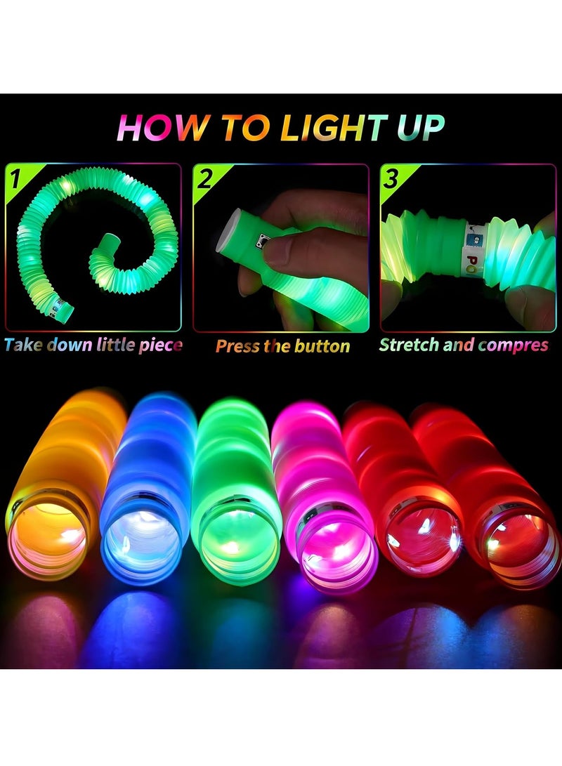 MAGIC VAULT 6 Pack Light up Pop Tubes, LED Pipe Fidget toy, pop it Glow sticks, Glow Necklace & Bracelets Party Favors Decorations, Pull and Stretch Toys for Kids Party Goodie Bag Stuffers - Image 5