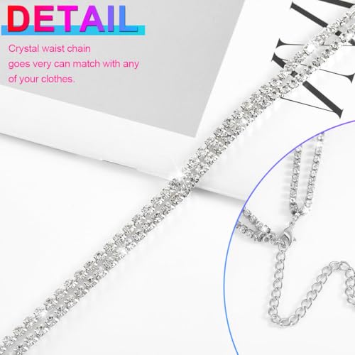 Nicute Rhinestone Waist Chain Crystal Layered Belly Chains Sparkly Summer Beach Bikini Sexy Body Jewelry for Women (Silver) - Image 5