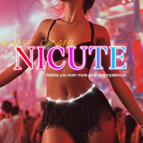 Nicute Rhinestone Waist Chain Crystal Layered Belly Chains Sparkly Summer Beach Bikini Sexy Body Jewelry for Women (Silver) - Image 2