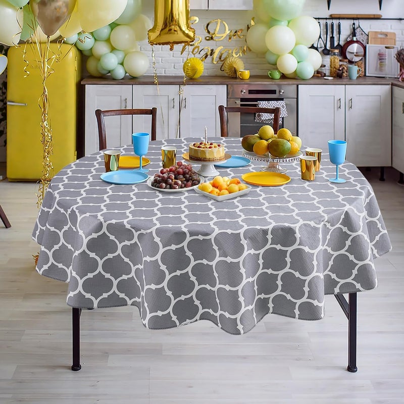 Nasitos 2 Pack Round Plastic Vinyl Tablecloth with Flannel Backed 60 Inch Moroccan Grey - Image 2