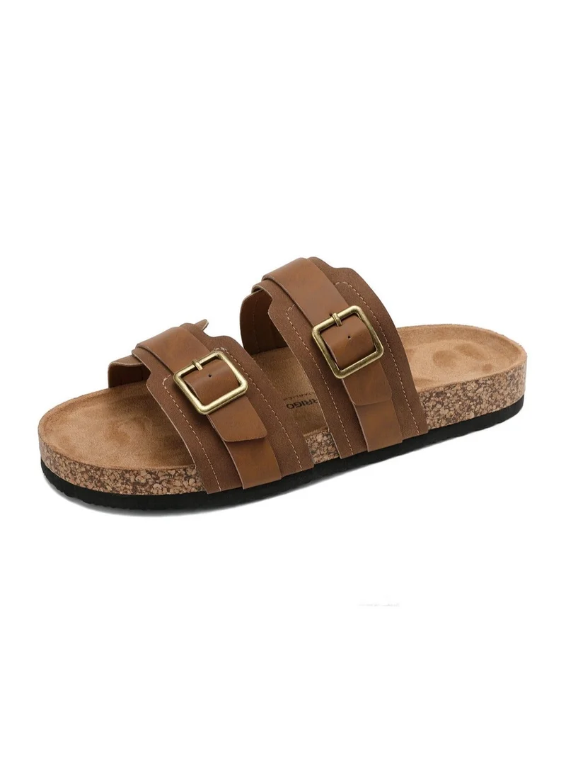 ARRIGO BELLO Men's Double Buckle Footbed Clogs Sandals Comfortable Adjustable Dressy Open Toe Casual Non Slip Summer Shoes