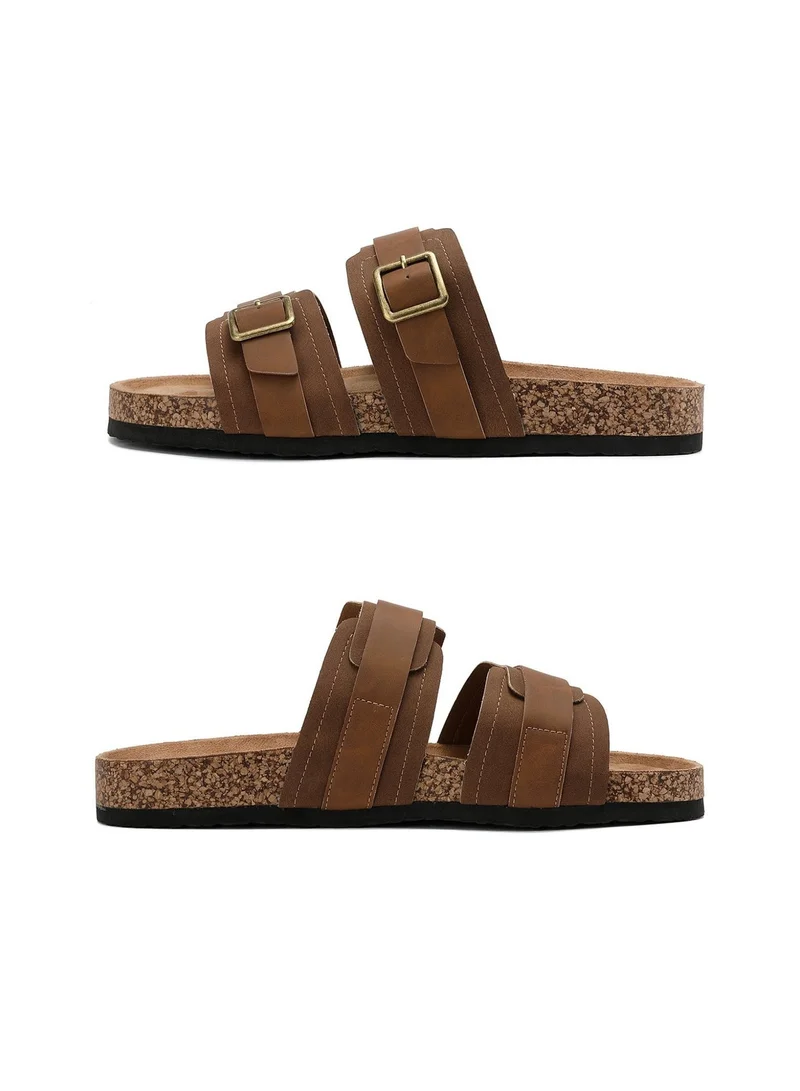 ARRIGO BELLO Khaki ARRIGO BELLO Men's Double Buckle Footbed Clogs Sandals Comfortable Adjustable Dressy Open Toe Casual Non Slip Summer Shoes for Men | Best Price UAE