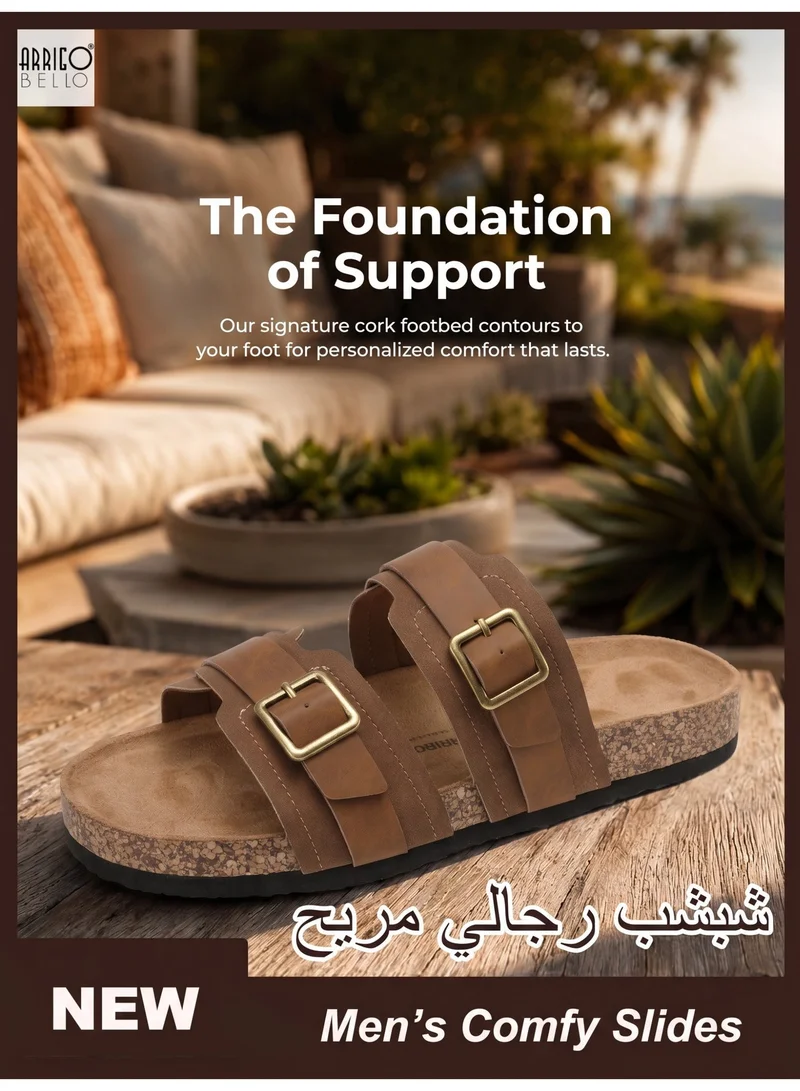 ARRIGO BELLO Khaki ARRIGO BELLO Men's Double Buckle Footbed Clogs Sandals Comfortable Adjustable Dressy Open Toe Casual Non Slip Summer Shoes for Men | Best Price UAE