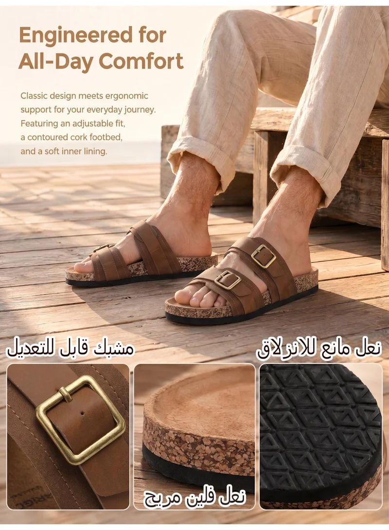ARRIGO BELLO Khaki ARRIGO BELLO Men's Double Buckle Footbed Clogs Sandals Comfortable Adjustable Dressy Open Toe Casual Non Slip Summer Shoes for Men | Best Price UAE