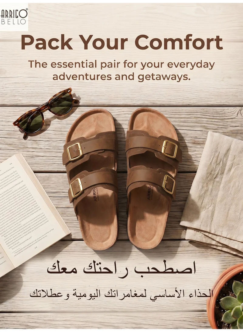 ARRIGO BELLO Khaki ARRIGO BELLO Men's Double Buckle Footbed Clogs Sandals Comfortable Adjustable Dressy Open Toe Casual Non Slip Summer Shoes for Men | Best Price UAE