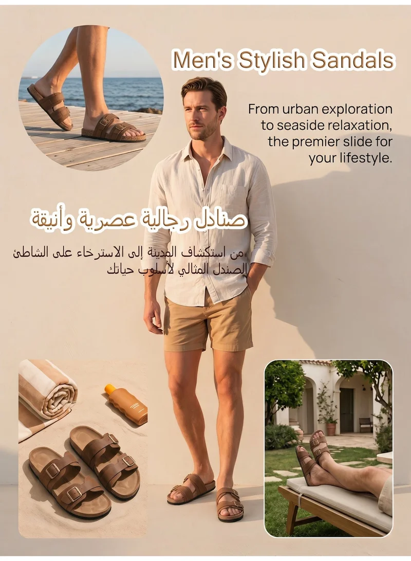 ARRIGO BELLO Khaki ARRIGO BELLO Men's Double Buckle Footbed Clogs Sandals Comfortable Adjustable Dressy Open Toe Casual Non Slip Summer Shoes for Men | Best Price UAE