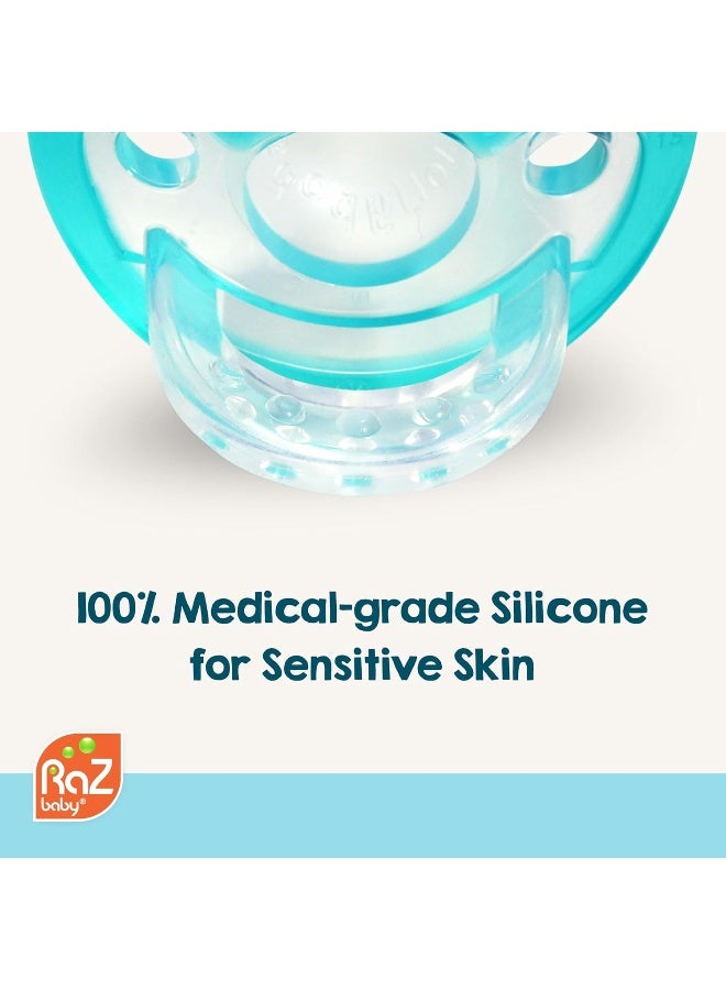 RaZbaby Jollypop Pacifier for Babies 3 Months and Up, USA Made, Natural Shaped Orthodontic Binky, Lovingly Shared in NICUs & Hospitals Worldwide, Medical-Grade 100% BPA-Free - 4 Pack - Blue - Image 5