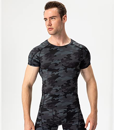 SPVISE Camo Black Compression Shirts Men Short Sleeve Workout Gym T-Shirt Running Tops Cool Dry Sports Base Layer Undershirts - Image 2