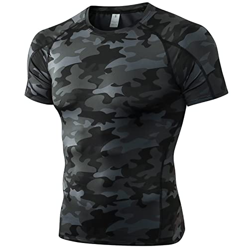 SPVISE Camo Black Compression Shirts Men Short Sleeve Workout Gym T-Shirt Running Tops Cool Dry Sports Base Layer Undershirts - Image 1