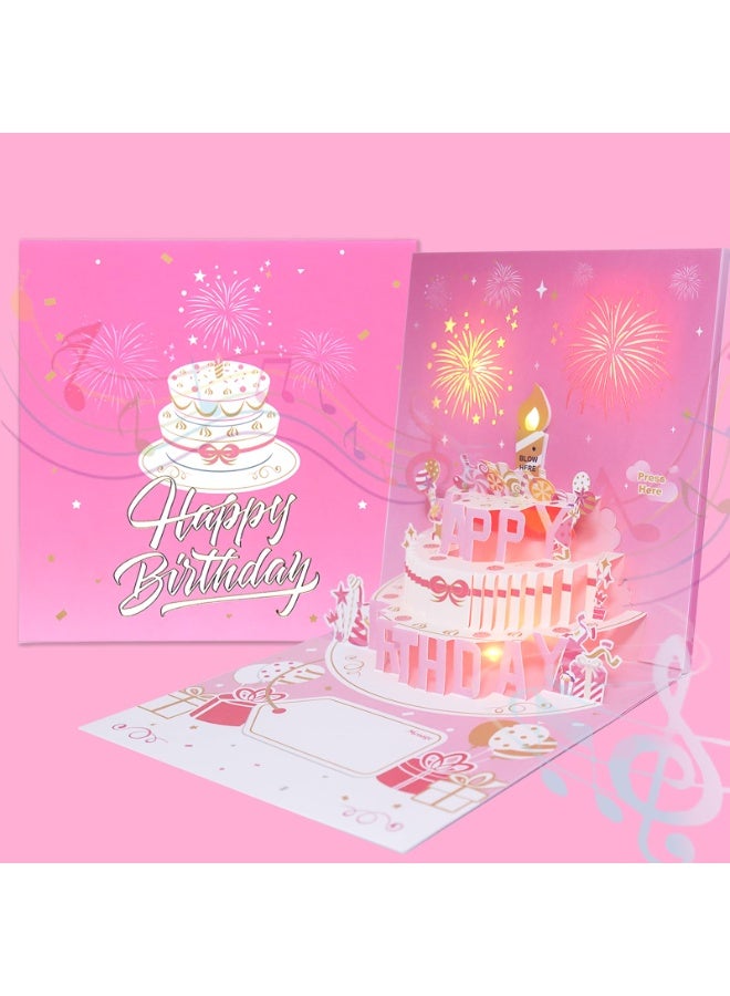 نيكور بطاقات عيد ميلاد ثلاثية الأبعاد (3D) بتصميم كعكة عيد الميلاد، مزودة بموسيقى وإضاءة LED دافئة؛ هدية مثالية للنساء (الأم، الزوجة، الأخت، والفتيات). - Image 5