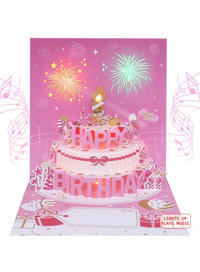 Nicor 3D Birthday Cards, Play Music Warm LED Light Birthday Cake Card, Music Greeting Cards Gift for Women Mom Wife Sister Girl - Image 2
