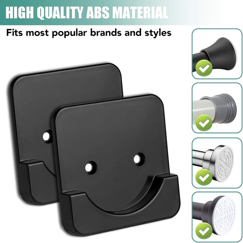 CANRAY Black Shower Curtain Rod Holder for Wall Mount | Adhesive Shower Tension Rod Retainer for Tile | No Drilling | Stick On | 2 Pack, (Shower Curtain Rod Not Included) - Image 2