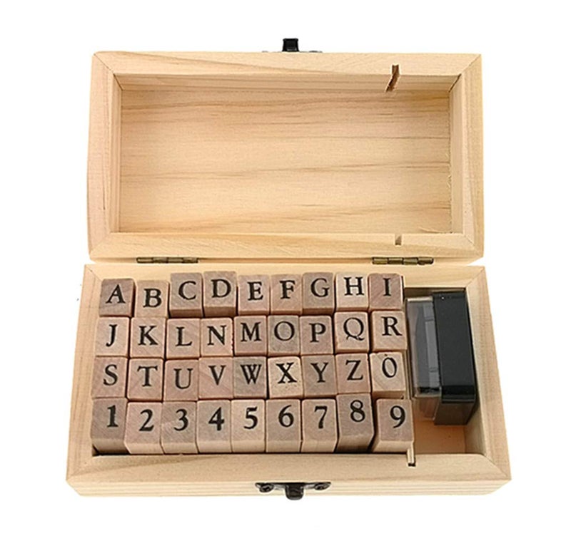 Alphabet Stamps SetVintage Wooden Rubber AZ Letters and Numbers Diary Stamp Kit for Children DIY Scrapbooking Planner Card Making36pcs