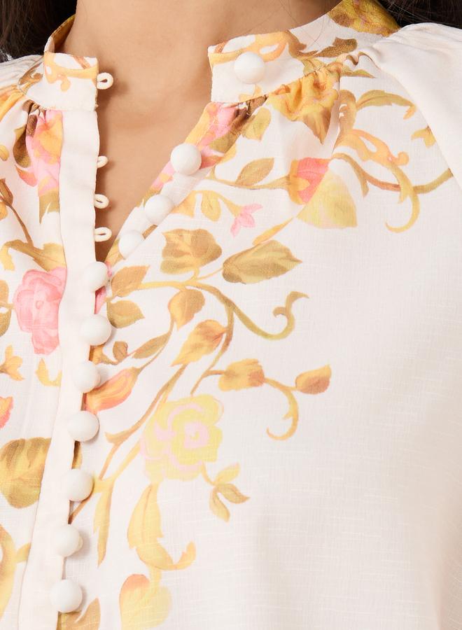 Styli Styli Floral Print Balloon Sleeve Buttoned Shirt  - Image 4