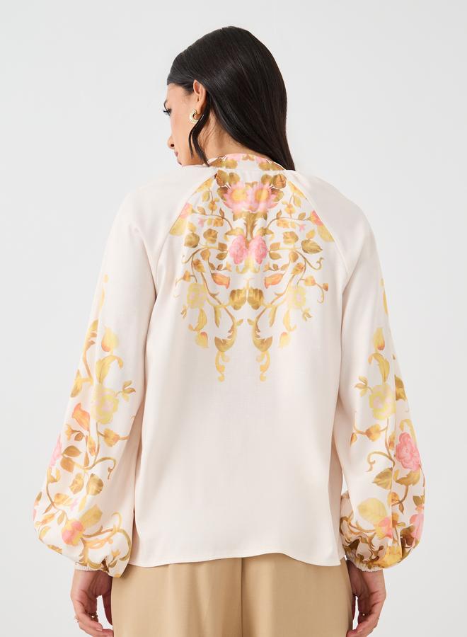 Styli Styli Floral Print Balloon Sleeve Buttoned Shirt  - Image 5