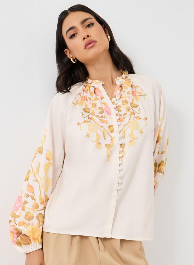 Styli Styli Floral Print Balloon Sleeve Buttoned Shirt  - Image 3