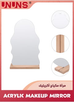 UNUNS Acrylic Makeup Mirror,Irregular Vanity Mirror,Room Decor Aesthetic Mirror With Wooden Stand,Frameless Tabletop Mirror,Standing Irregular Mirror For Bedroom/Living Room/Minimal Spaces Room Decor  - Image 4