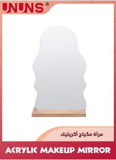 UNUNS Acrylic Makeup Mirror,Irregular Vanity Mirror,Room Decor Aesthetic Mirror With Wooden Stand,Frameless Tabletop Mirror,Standing Irregular Mirror For Bedroom/Living Room/Minimal Spaces Room Decor  - Image 1