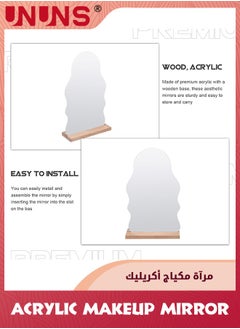 UNUNS Acrylic Makeup Mirror,Irregular Vanity Mirror,Room Decor Aesthetic Mirror With Wooden Stand,Frameless Tabletop Mirror,Standing Irregular Mirror For Bedroom/Living Room/Minimal Spaces Room Decor  - Image 3