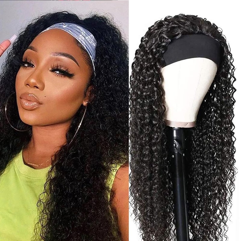 XSY Headband Wig Human Hair Deep Wave Human Hair Wigs for Black Women Curly Half Wig None Lace Front Wigs 150 Density 26 Inch Brazilian Virgin Hair Natural Color