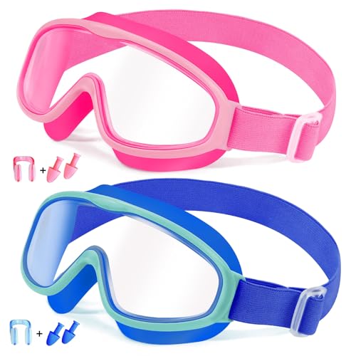 Vvinca Kids Goggles with Comfort Fabric Strap, Kids Swim Goggles Wide View Anti-Fog/UV No Leaking Swimming Goggles for 3-14 - Image 1