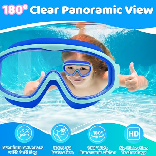 Vvinca Kids Goggles with Comfort Fabric Strap, Kids Swim Goggles Wide View Anti-Fog/UV No Leaking Swimming Goggles for 3-14 - Image 5