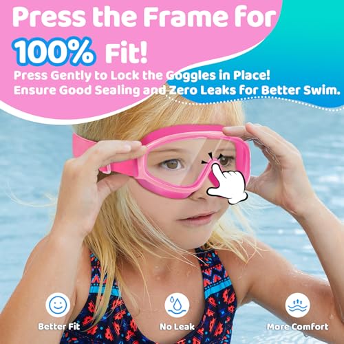 Vvinca Kids Goggles with Comfort Fabric Strap, Kids Swim Goggles Wide View Anti-Fog/UV No Leaking Swimming Goggles for 3-14 - Image 3