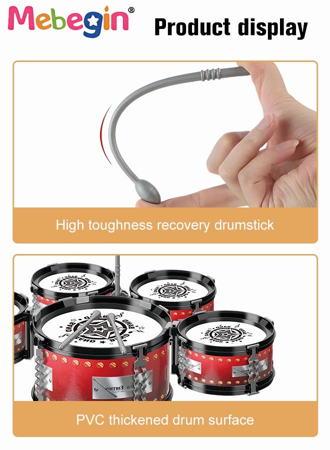 Kids Jazz Drum Set with 5 Drums, Musical Instrument Toy,  Toddler Education Musical Toys, Fine Workmanship and Smooth Edge, Suitable for Beginner and Kids to Practice, Perfect Gift for Boys and Girls, 40*28*46cm