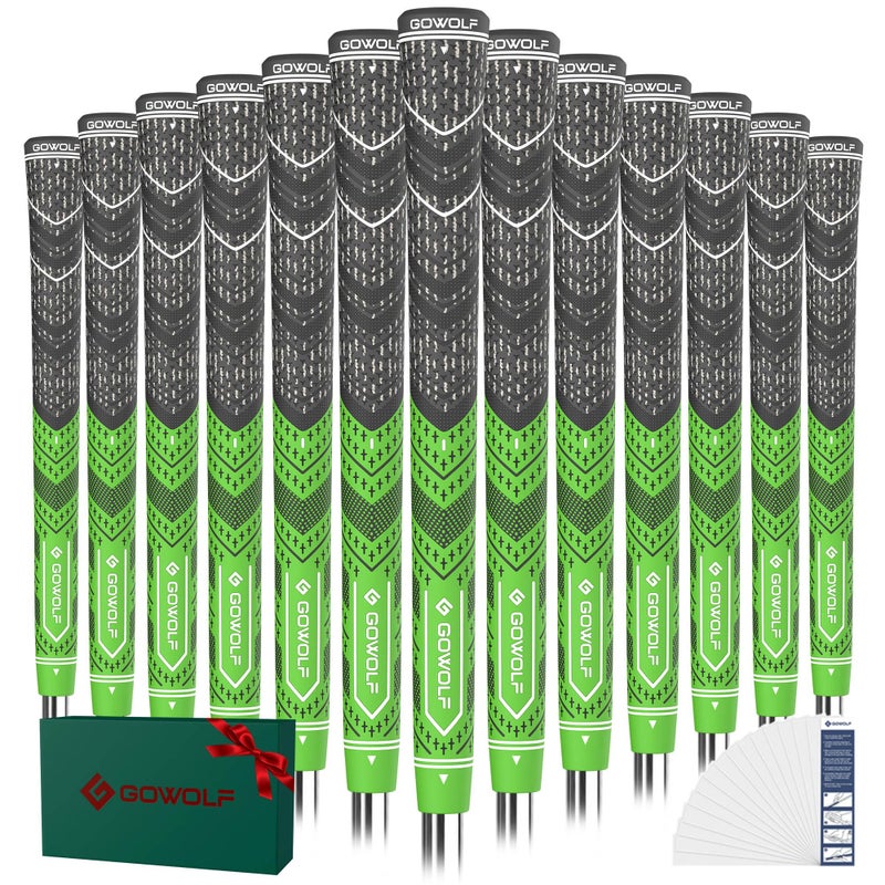 Gowolf Golf Grip Cord Rubber Multicompound Golf Driver Irons Club Choose 13 Grips with 15pcs Tapes Or Full Kit choose one Green Standard - Image 2