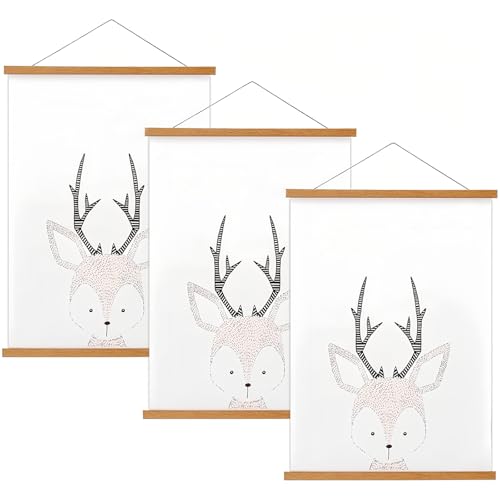 FALAMON 3 Pack Magnetic Poster Hanger Frame, 20x20 20x28 20x30 Teak Wood Magnet Poster Frame for Posters, Prints, Photos, Pictures, Maps, Scrolls, and Canvas Artwork - Image 1