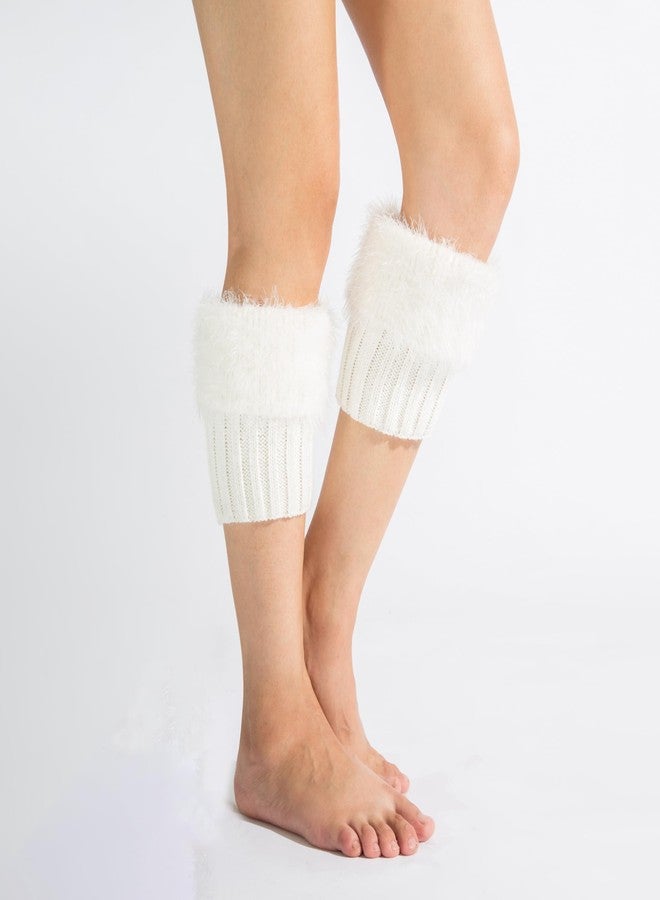 Bestjybt Womens Fur Boot Socks Knitted Boot Cuffs Leg Warmers (1, White) - Image 3