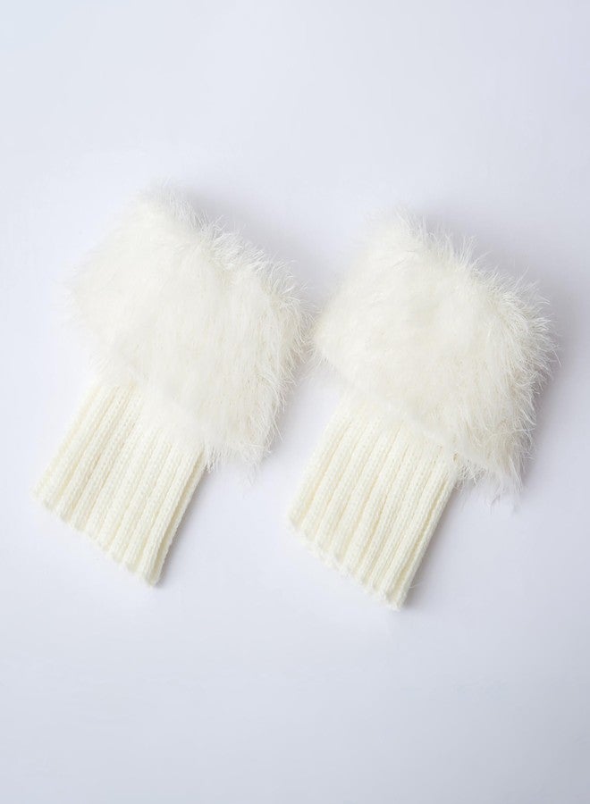 Bestjybt Womens Fur Boot Socks Knitted Boot Cuffs Leg Warmers (1, White) - Image 2