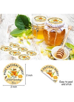 Well Tile Honey Canning Stickers Round Pure Nature Honey Labels 2 Inch-Honey Themed Jar Lids Labels Honey Farm Kitchen Bottles Labels 180Pcs  - Image 2