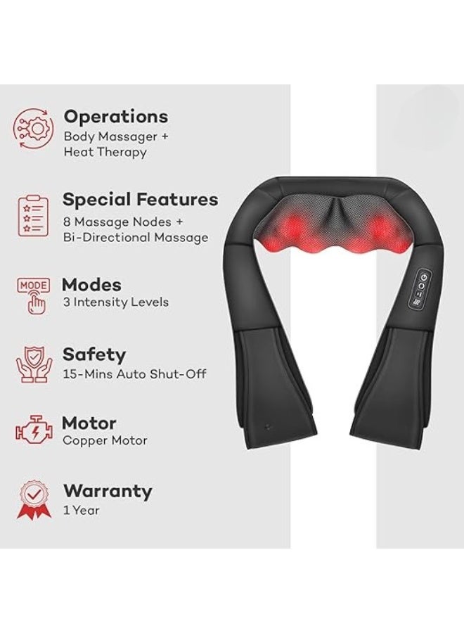 Electric Neck & Back Massager - Deep Tissue Shiatsu with Red Light Therapy - 3 Speed Modes, 8 Kneading Nodes & Auto-Shut-Off - Durable Pain Relief - Image 2