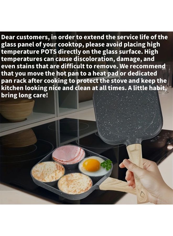 4 Hole Nonstick Frying Pan for Eggs Pancakes Burgers Durable Aluminum Alloy Breakfast Skillet With Wooden Handle Ideal for Omelettes Steaks - Image 5