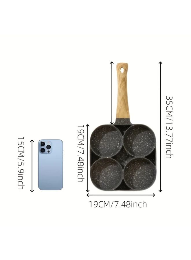 4 Hole Nonstick Frying Pan for Eggs Pancakes Burgers Durable Aluminum Alloy Breakfast Skillet With Wooden Handle Ideal for Omelettes Steaks - Image 2