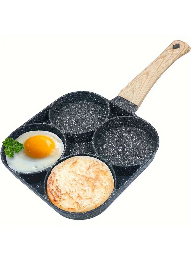 4 Hole Nonstick Frying Pan for Eggs Pancakes Burgers Durable Aluminum Alloy Breakfast Skillet With Wooden Handle Ideal for Omelettes Steaks - Image 1