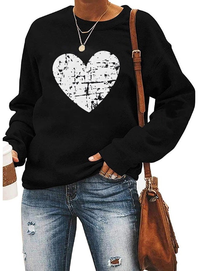 Yimoya Valentines Day Sweatshirt Womens Cute Leopard Love Heart Valentines Shirt Gift Teacher Valentine Sweatshirt (A-Black, M) - Image 1