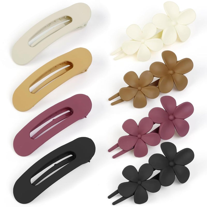 WOVOWOVO 8 PCS Flat Hair Clips for Women Girls Stylish Hair Clip Matte Flat Clips for Hair Nonslip Flower Flat Claw Clips Hair Accessories