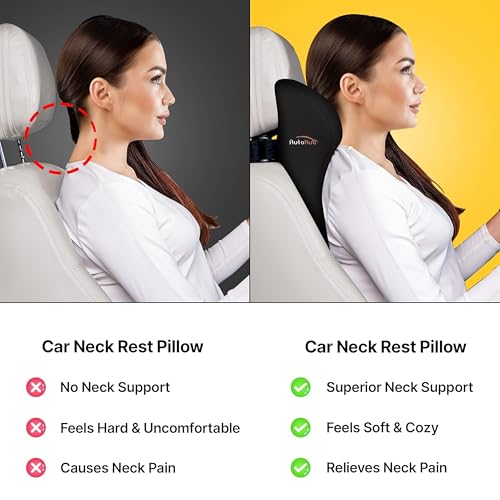 Auto Hub Car Neck Rest Pillow, Memory Foam Car Neck Pillow, Car Seat Head Rest Cushion for Neck Support, Ultra Soft Car Cushion (Fabric: Breathable Lycra, Black, Pack of 2) - Image 5