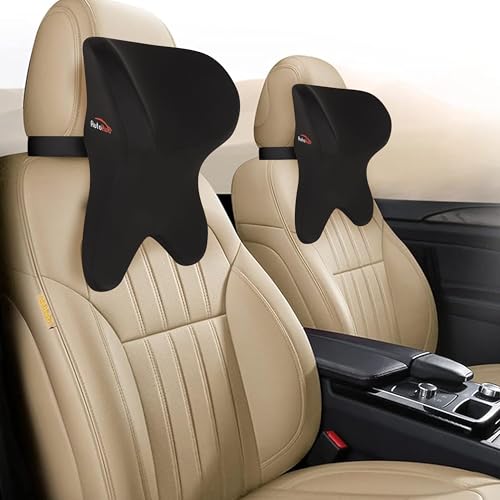 Auto Hub Car Neck Rest Pillow, Memory Foam Car Neck Pillow, Car Seat Head Rest Cushion for Neck Support, Ultra Soft Car Cushion (Fabric: Breathable Lycra, Black, Pack of 2) - Image 1