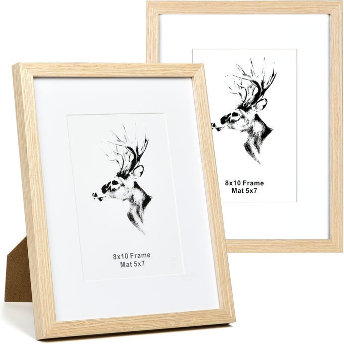 8X10 PICTURE FRAME MATTED TO 5X7 SET OF 2 NATURAL SOLID OAK WOOD PHOTO FRAMES 8X10 WITH TEMPERED GLASS DISPLAY ON TABLETOP OR WALL MOUNTING 2 PACK OAK
