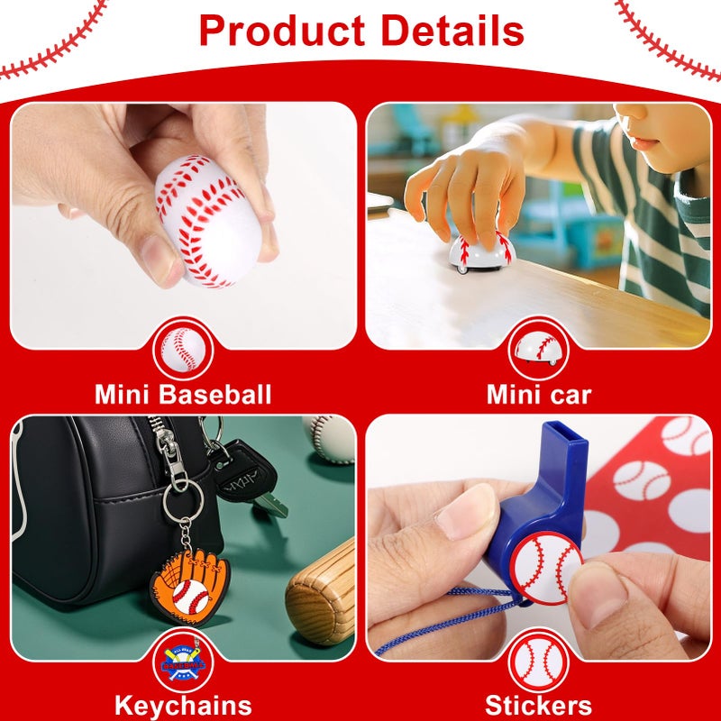 Atonofun 146 Pcs Baseball Party Favors, Baseball Goodie Bag Stuffers with Mini Stress Balls, Baseball Keychains, Tattoos, Bulk Small Toy for Kids Baseball Themed Birthday Party Supplies, Classroom Reward - Image 4