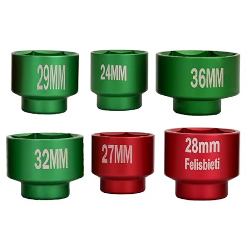 Felisbieti Oil Filter Socket Set Oil filter Removal Tool 6 pieces 38 Drive metric size 36mm 32mm 29mm 28mm 27mm 24mm Socket Fuel FilterOil Filter Wrench Set - Image 1