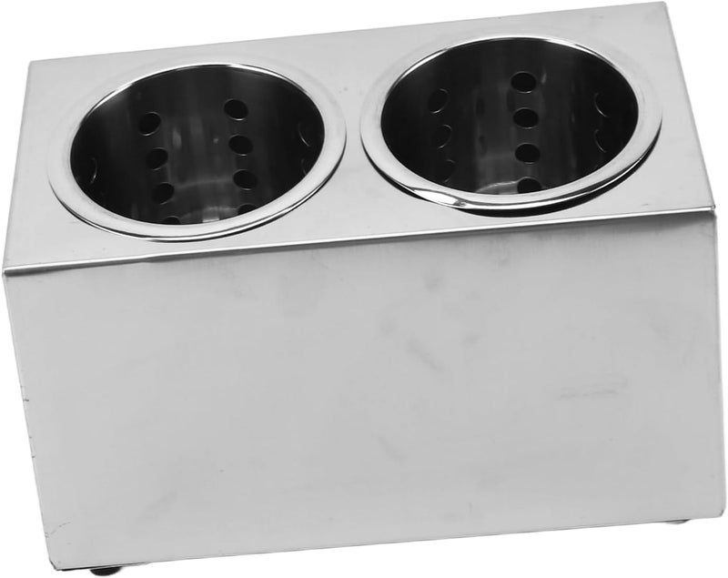 Commercial Utensil Holder, Stainless Steel Cylinder Flatware Organizer Countertop Silverware Caddy with Removable Storage Bucket for Restaurant Buffet (2 Compartment 700ml) - Image 2