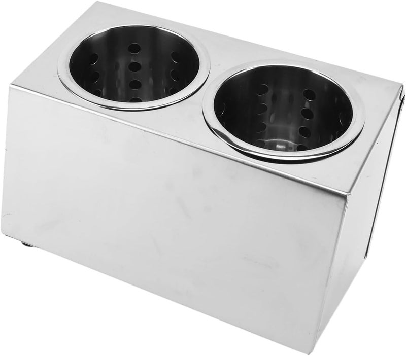 Commercial Utensil Holder, Stainless Steel Cylinder Flatware Organizer Countertop Silverware Caddy with Removable Storage Bucket for Restaurant Buffet (2 Compartment 700ml) - Image 5